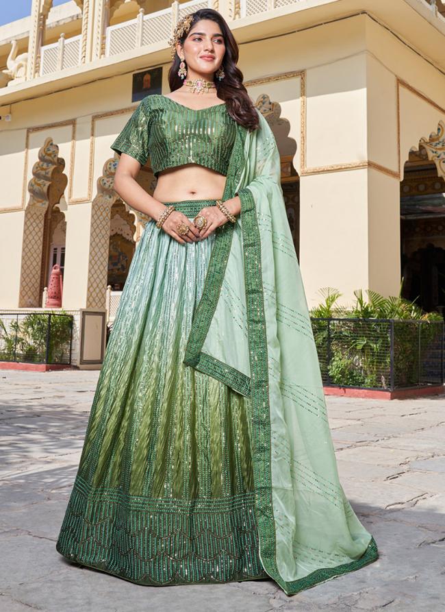 Chinnon Green Wedding Wear Embroidery Work Lehenga Choli